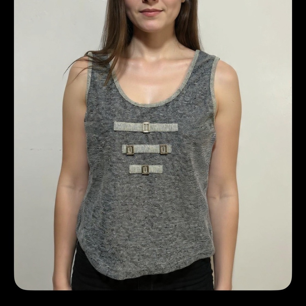 Saint Germain Paris vintage usa Charcoal Gray Tank Top with Buckle Accents